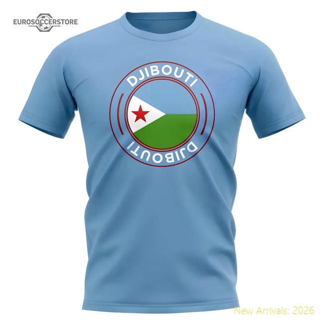 Top-grade Djibouti Football Badge T-shirt (sky) - Official Design