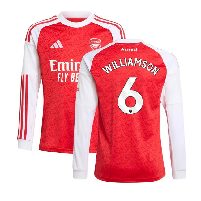 2025-2026 Arsenal Long Sleeve Home Shirt (Kids) (Williamson 6) (Mat...