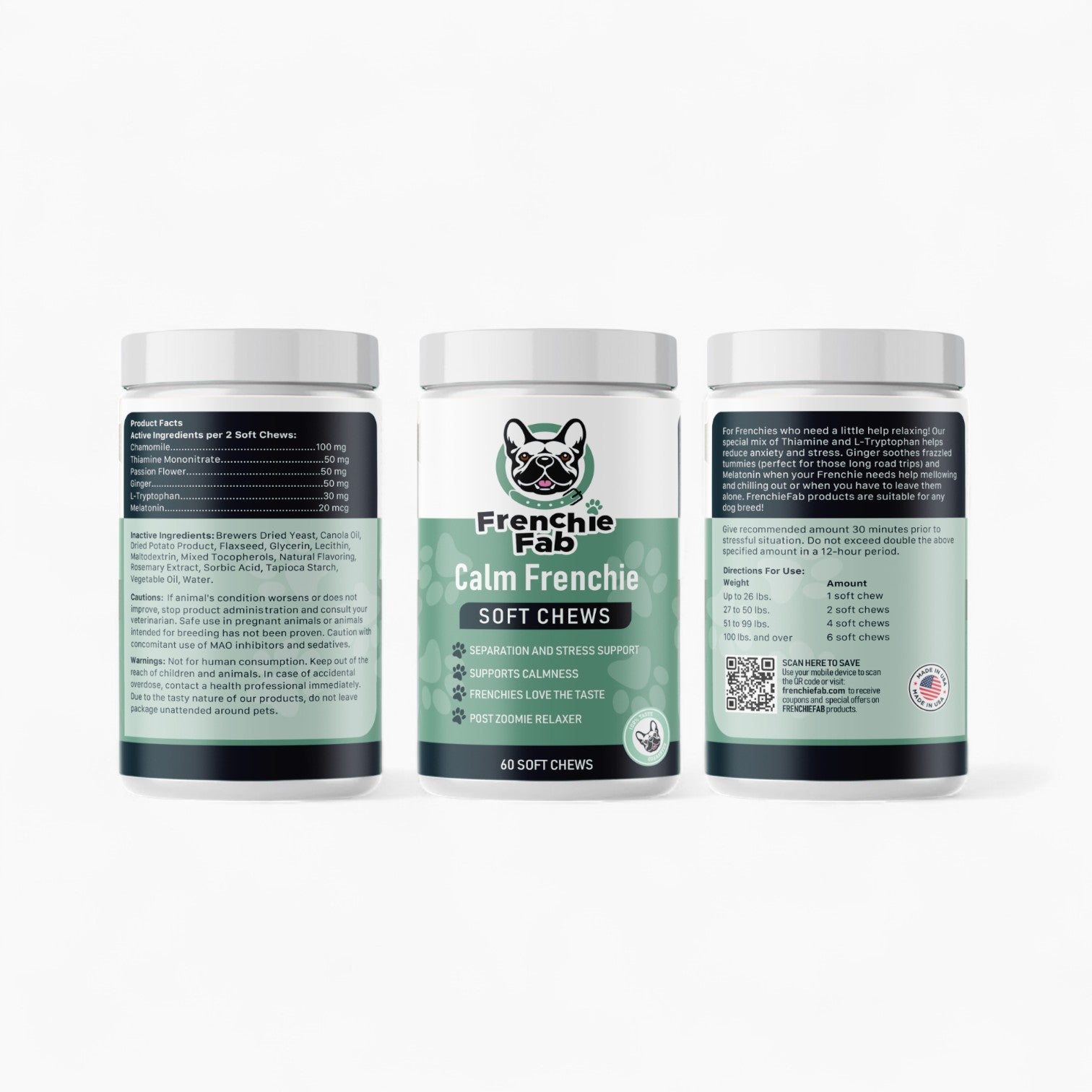 French Bulldog Calm Soft Chews – Stress Anxiety Relief with Melatonin (Frenchie Fab)