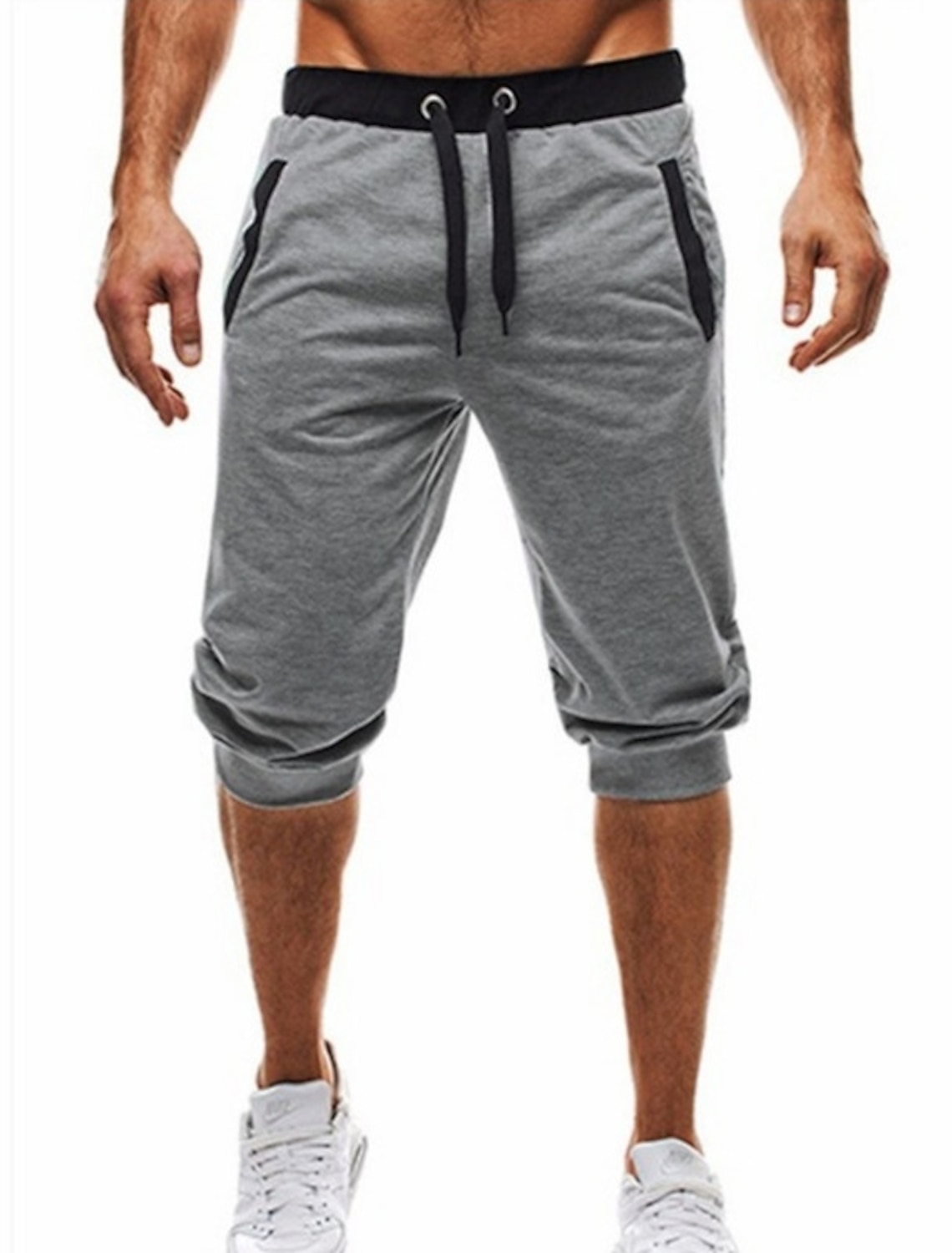 Men's Sweat Shorts Running Shorts Capri Pants Patchwork Drawstring Plain Daily Holiday Going out Streetwear Basic Black Light Grey Micro-elastic