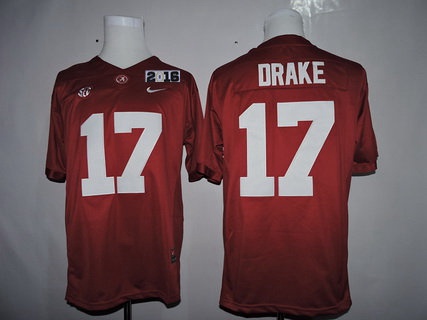 Men's Alabama Bama Kenyan Drake #17 game day Red 2016 home jersey