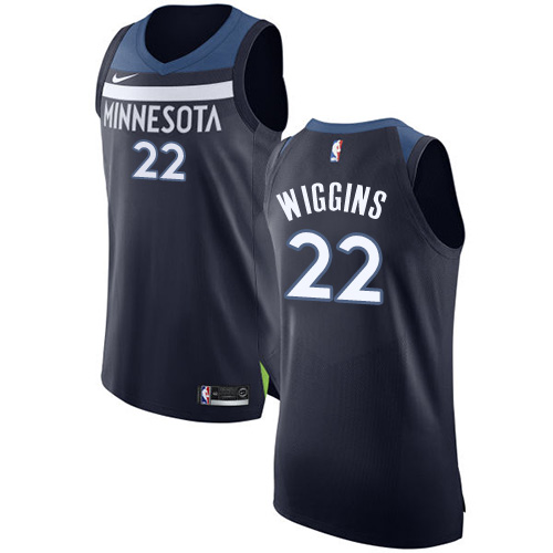 Nike Minnesota Timberwolves #22 Andrew Wiggins Navy Blue NBA Authentic Icon Edition Jersey Mens