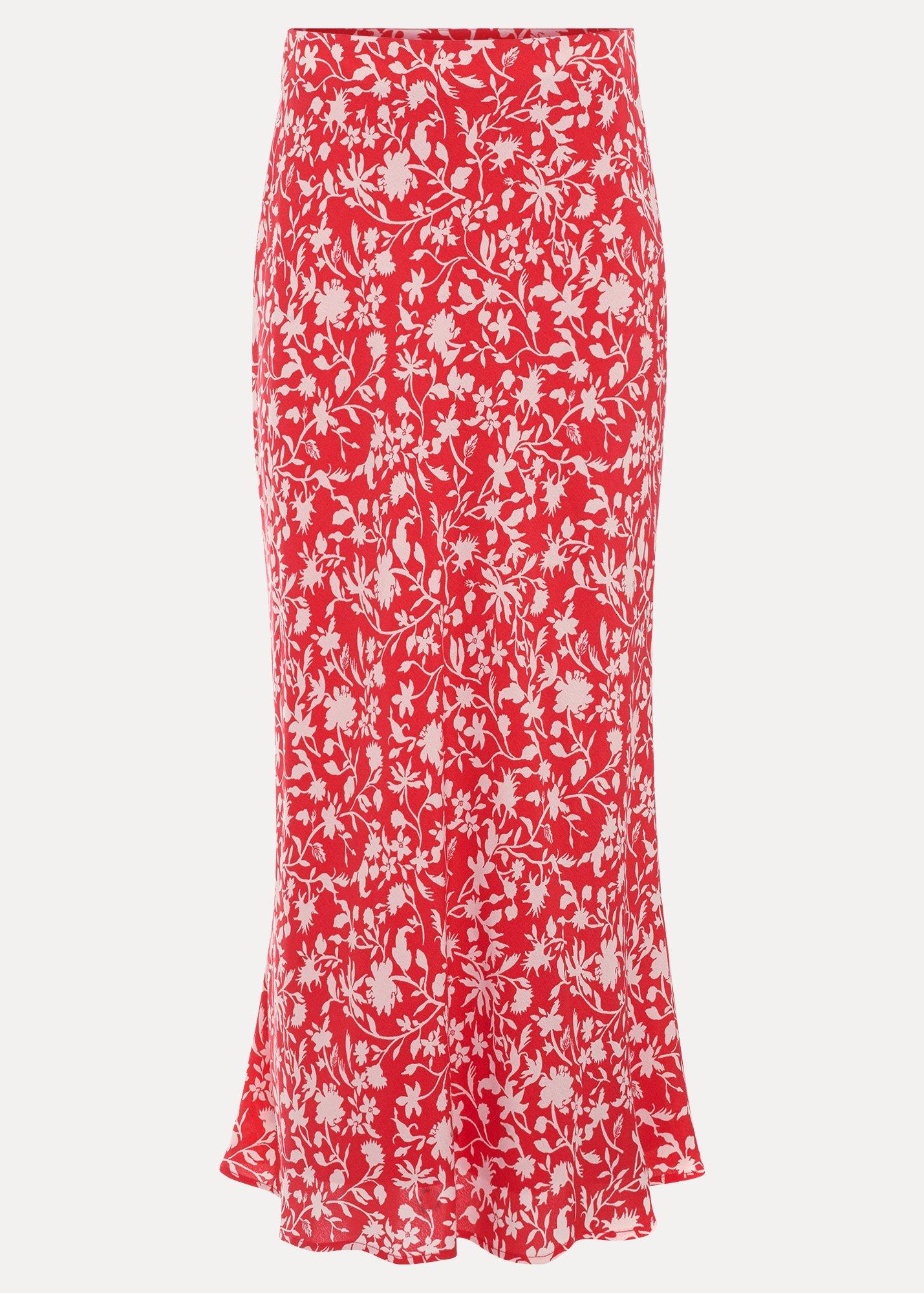 Roxana Red Floral Print Midi Skirt
