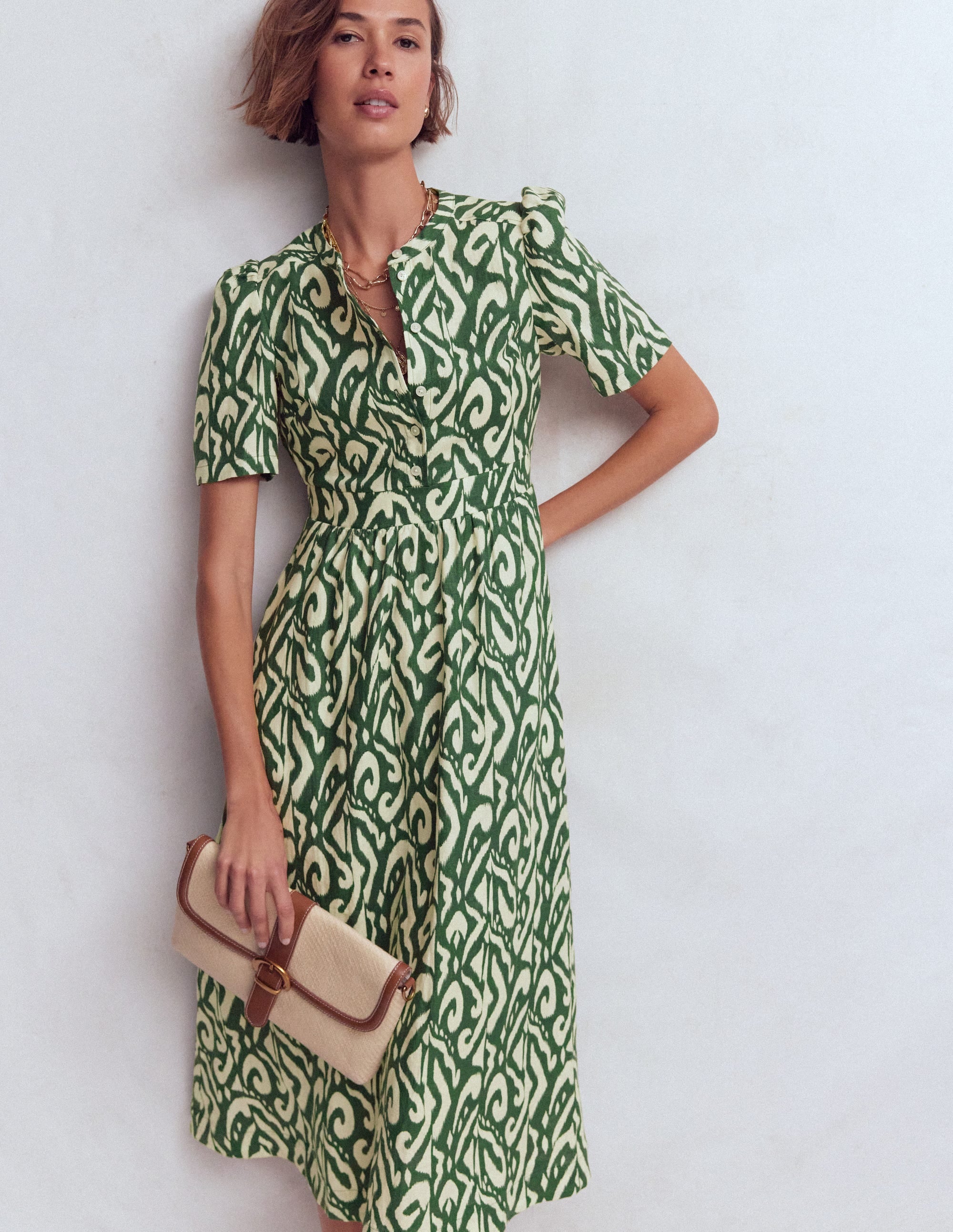 Ivy Placket Linen Midi Dress