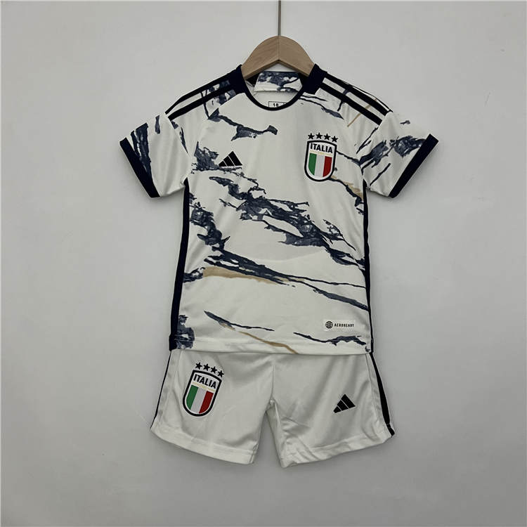 Kids Italy 2023 Away White Soccer Kit ShirtShorts - Official Replica