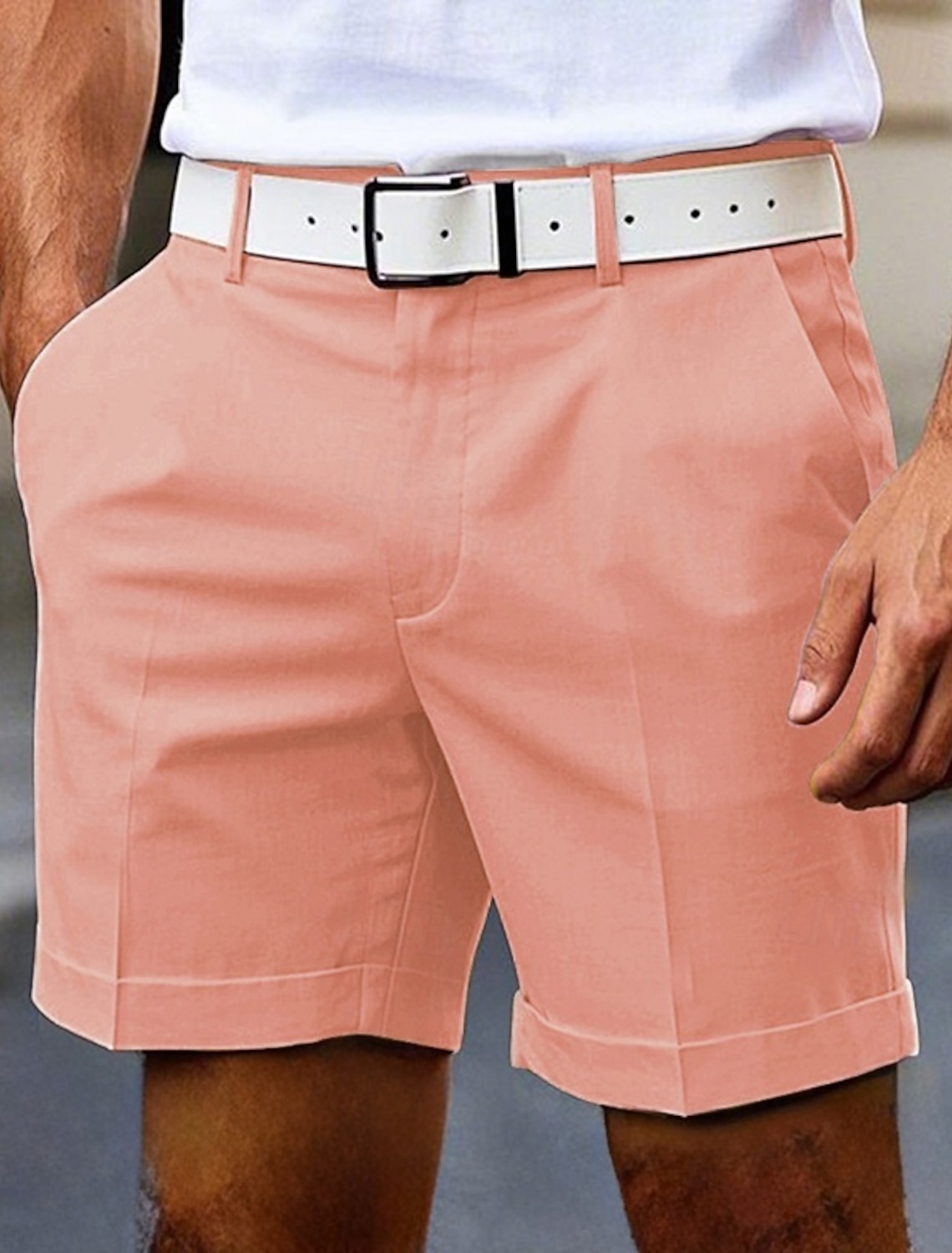 Men's Dress Shorts Burmuda Shorts Work Shorts Pocket Plain Comfort Knee Length Outdoor Business Fashion Casual Black White