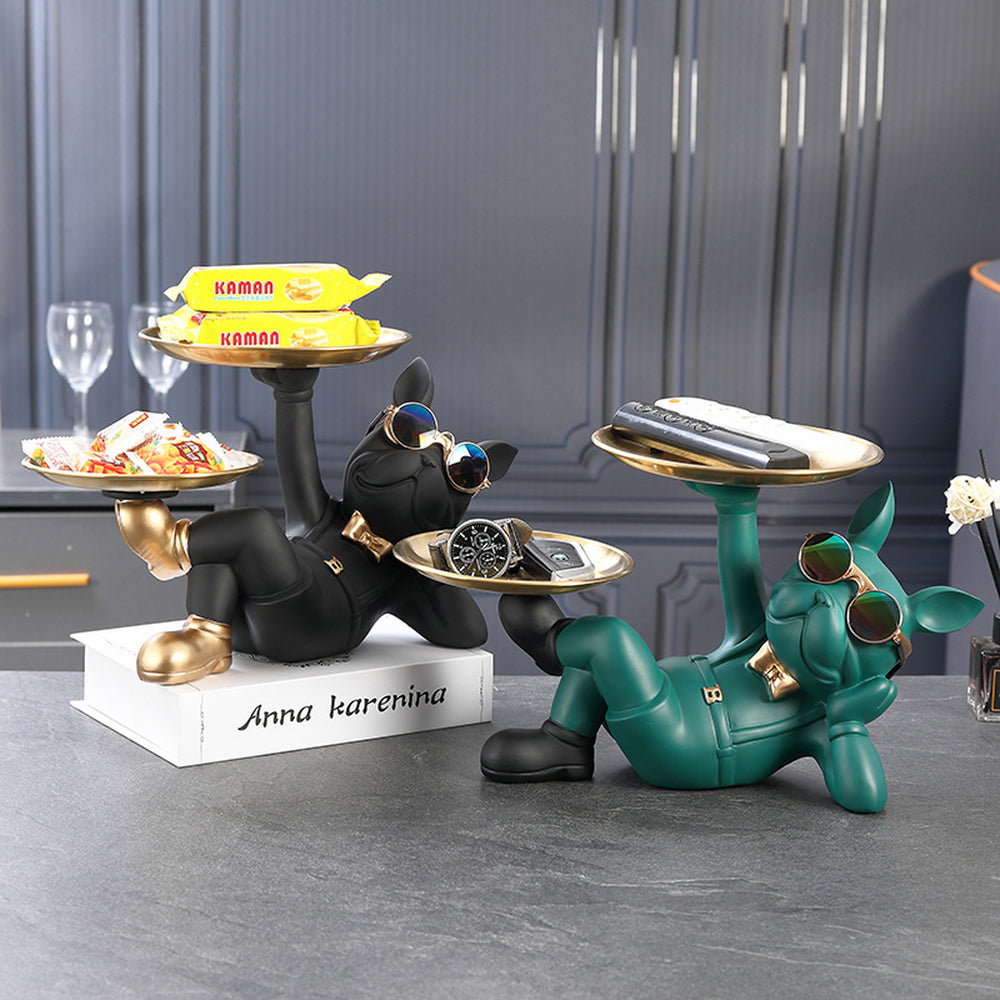 French Bulldog French Bulldog Sculpture With 2 Metal Tray Holder Durable Dog Item