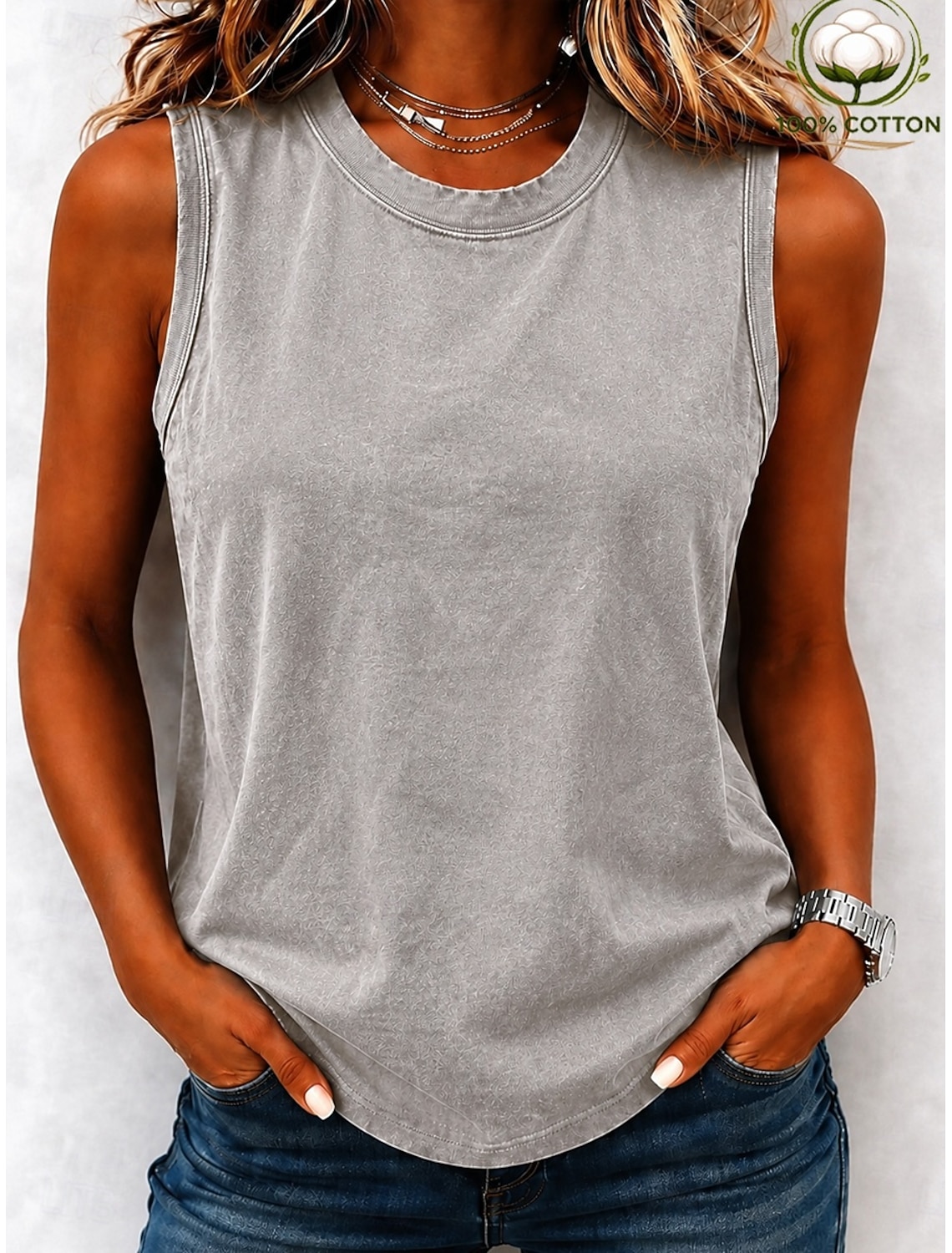 SoftFade™ Women's Vintage 100% Cotton Tank Top - Soft Washed Sleeveless Basic Tops