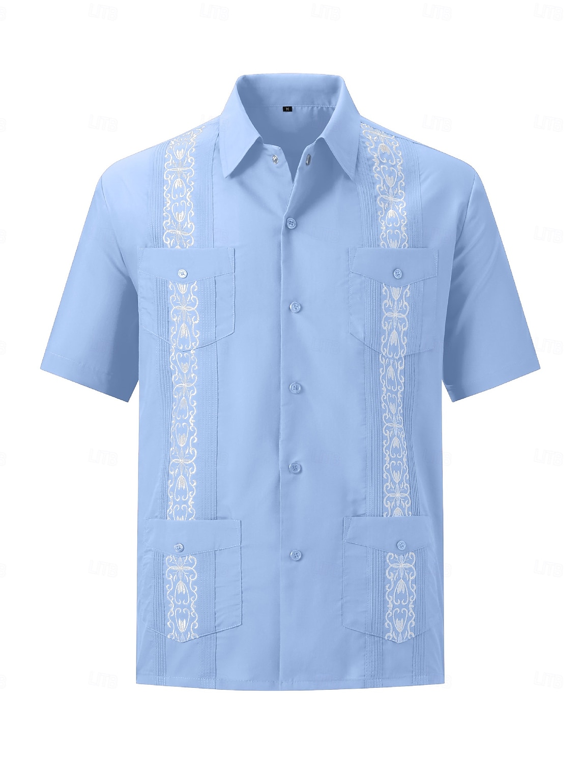 Men's Guayabera Shirt Black White Red Blue Gray Short Sleeve
