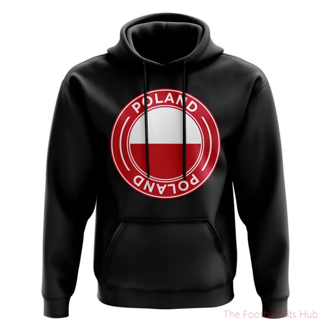 Men Poland Football Badge Hoodie (Black) UEFA Euro