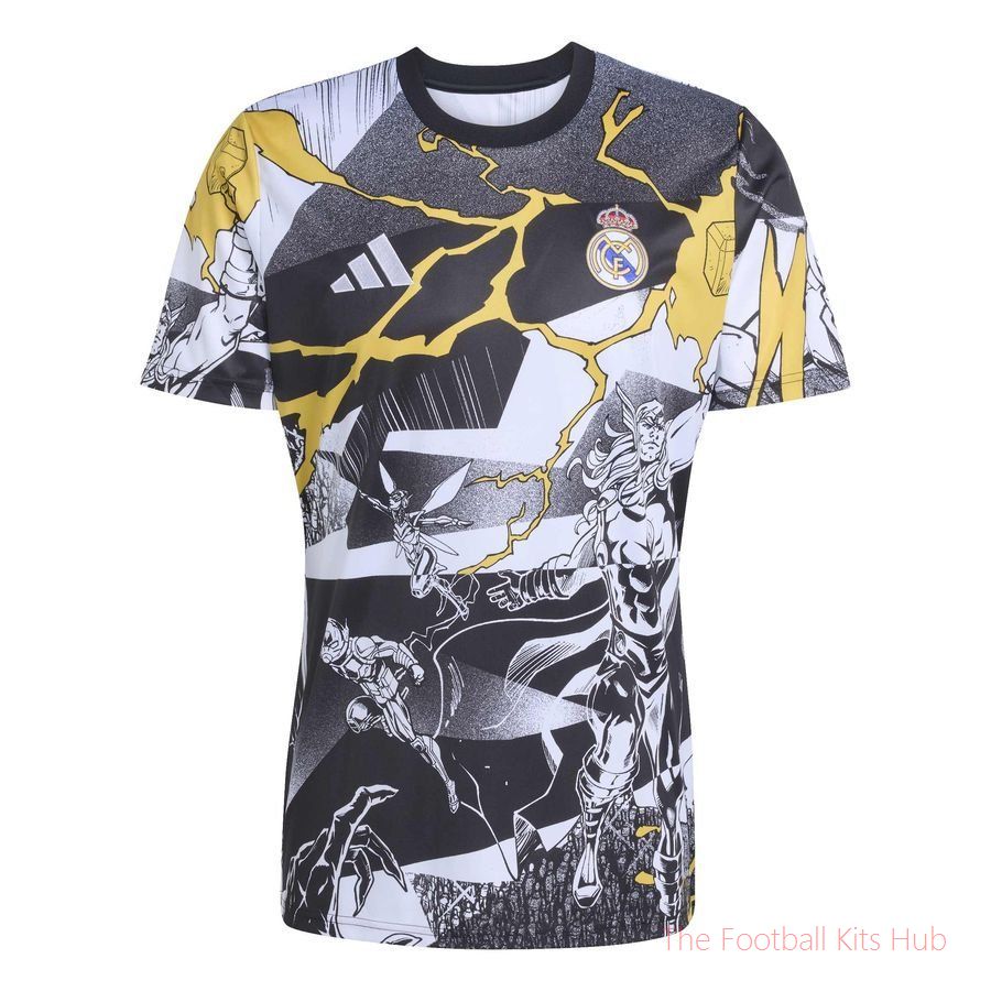 Real Madrid X Marvel Training T-Shirt Pre Match - White/Black/Bold Gold