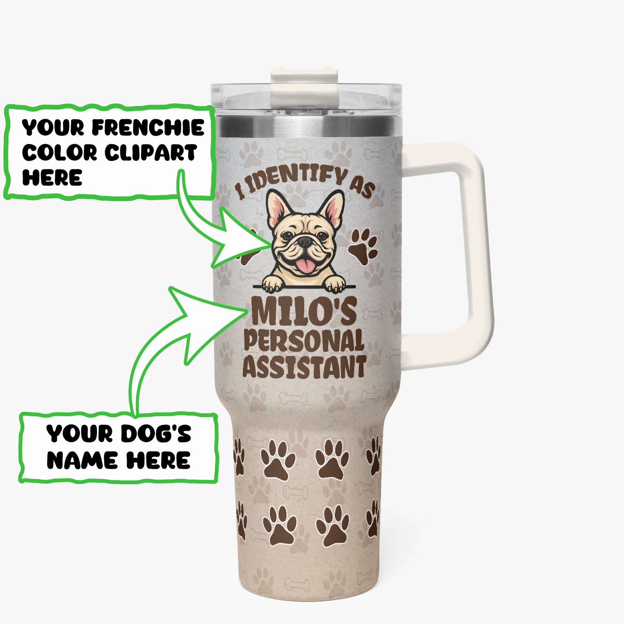 French Bulldog Prince Personalized Car Tumbler Cup Practical Pet Supply