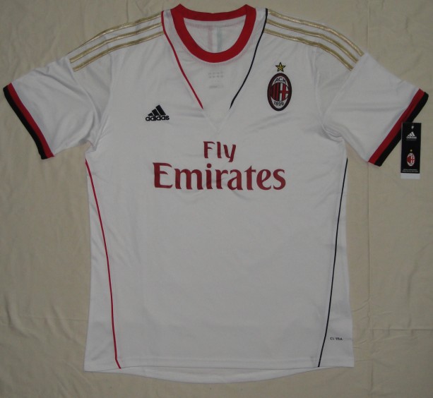 Breathable 13-14 AC Milan Away White Soccer Jersey Shirt