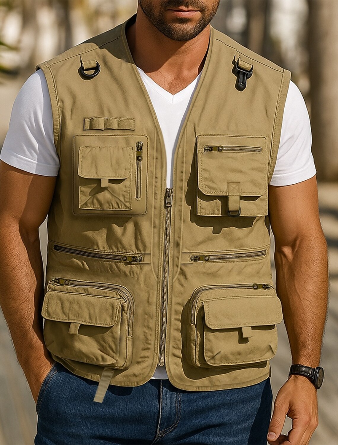 Men's Outdoor Vest Tactical Jacket Sports Casual Fishing Camping &