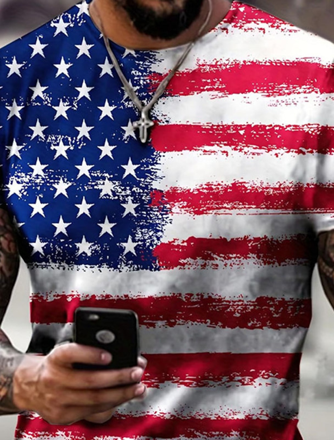 4th of July 2026 250th Memorial Day Men's Patriotic Vintage Designer Patriot Graphic 3D Print National Flag Veteran Crew Neck Short Sleeve T-Shirt