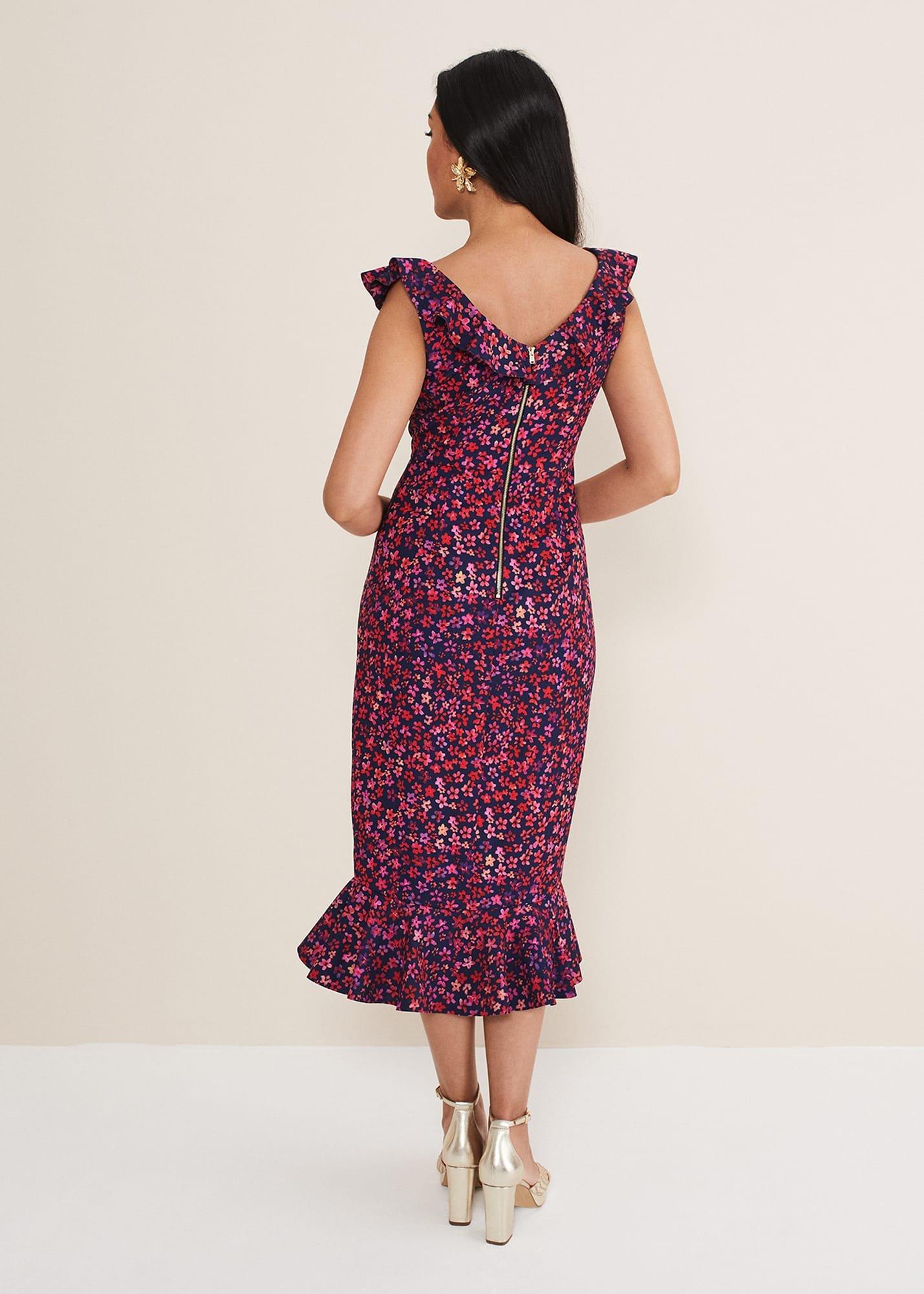 Petite Viola V-Neck Ditsy Frill Dress