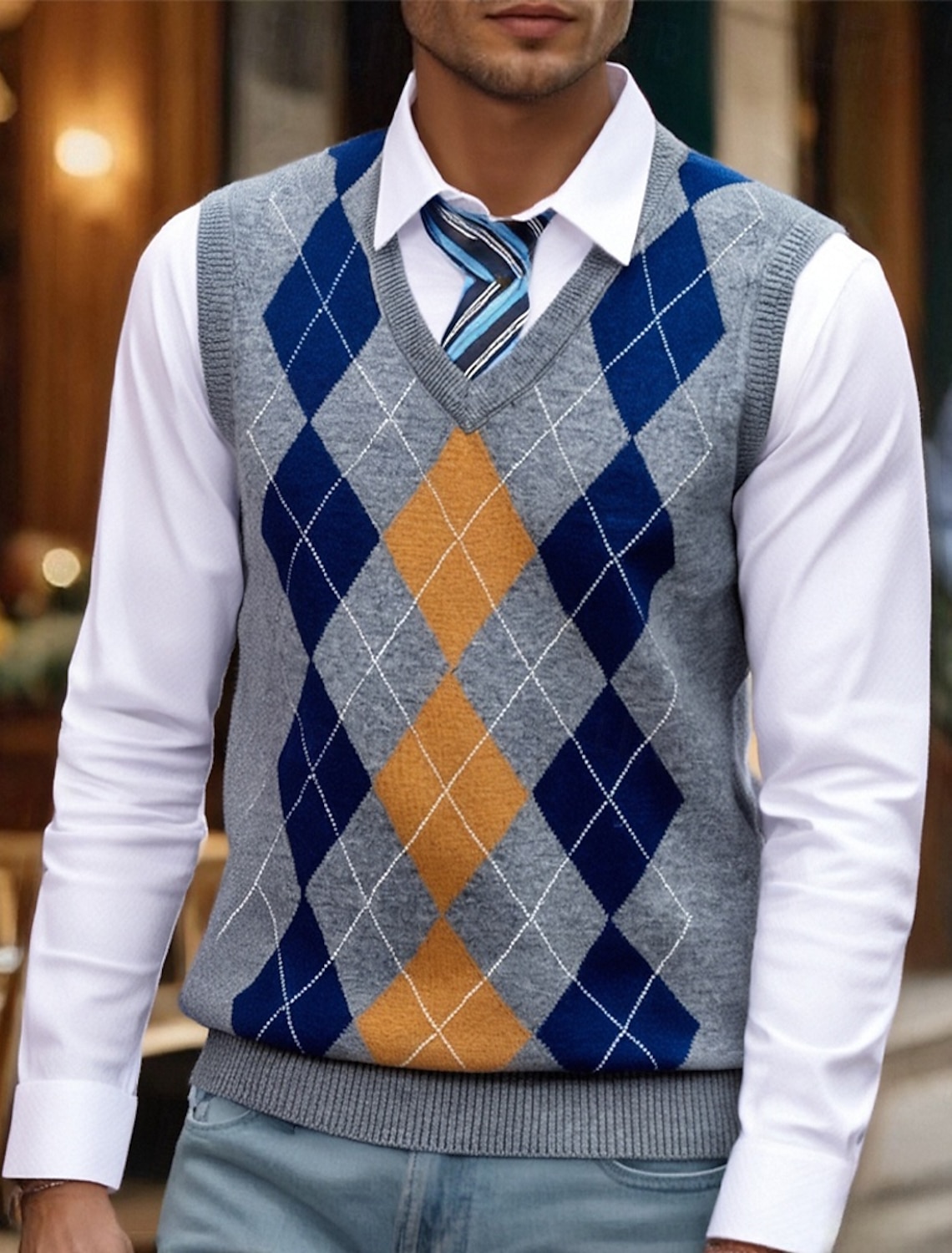 Men's Sweater Vest Dress Pullover Jumper Knit Ribbed Regular Tops