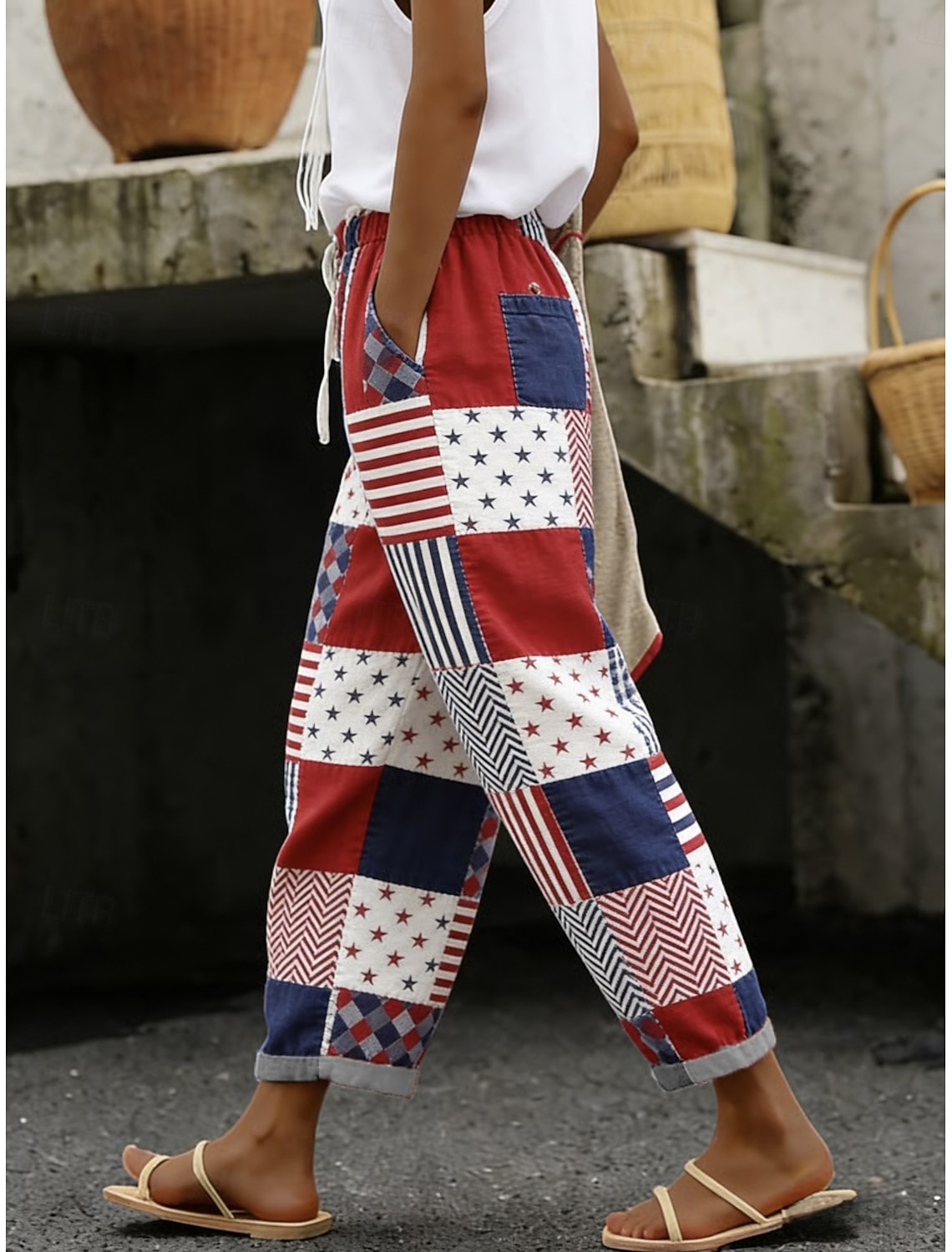 Independence Day Patriotic Women's Leggings Vacation Vintage Fashion Calf-Length High WaistPants Graphic Flag Printing Breathable Soft Stretchy Formal Vacation Office