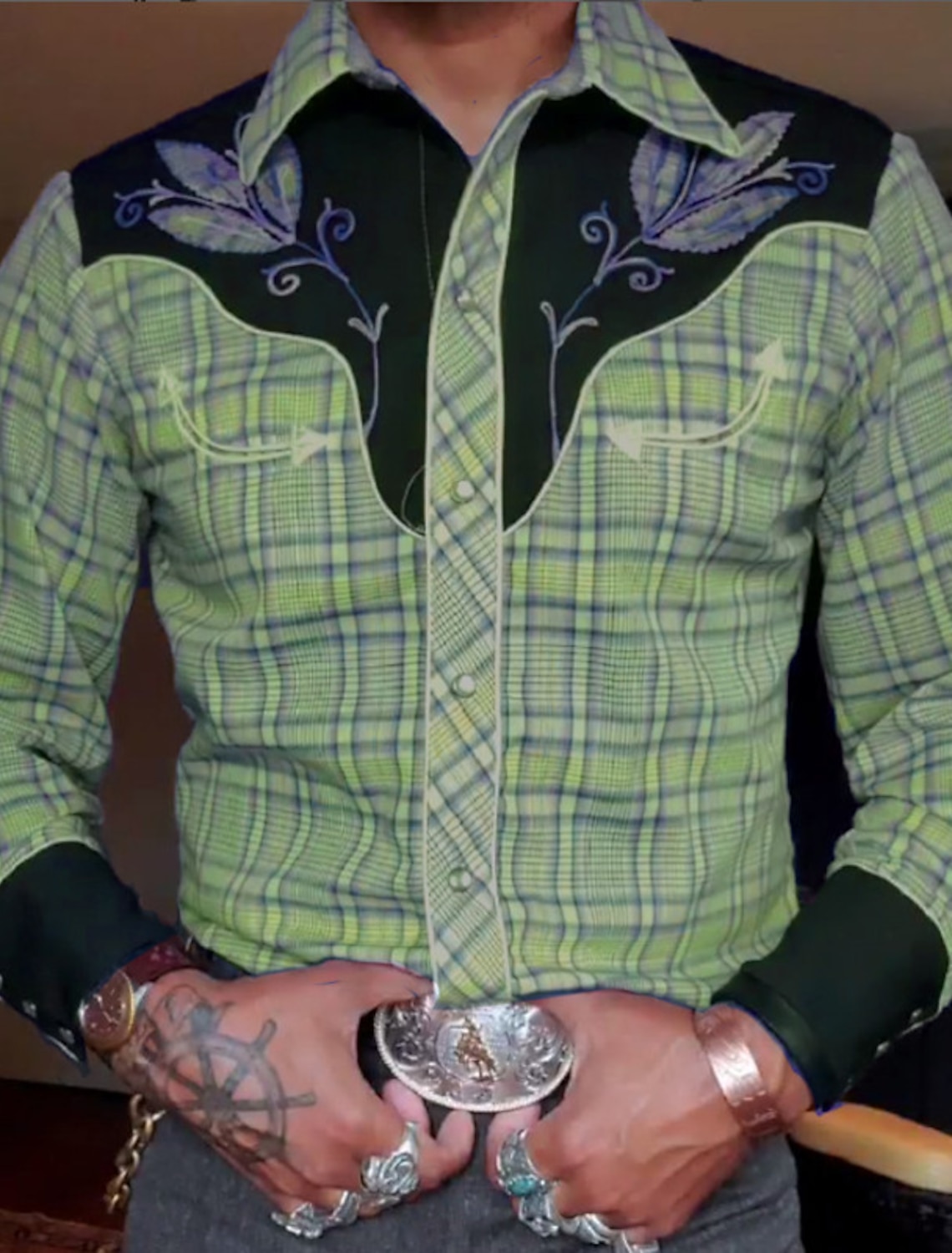 Men's Plaid Graphic Prints Shirt Western Cowboy Long Sleeve Fashion