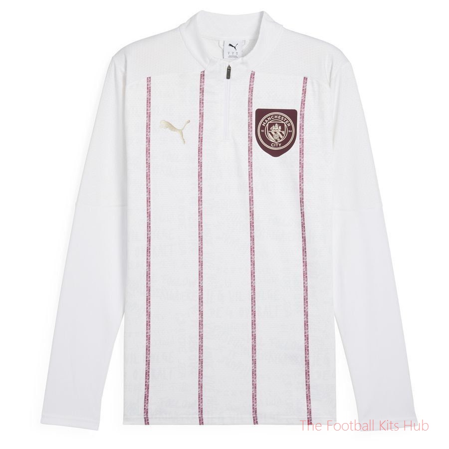 Manchester City Training Shirt Pre Match 1/4 Zip - PUMA White/Dark Jasper Kids