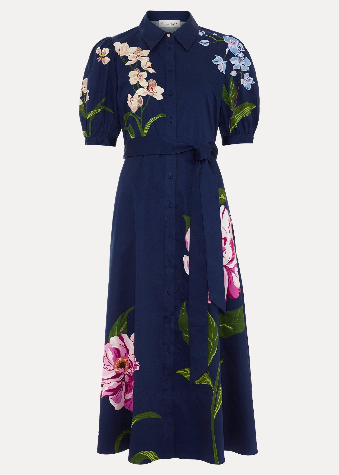 Petite Kerrie Navy Floral Shirt Dress