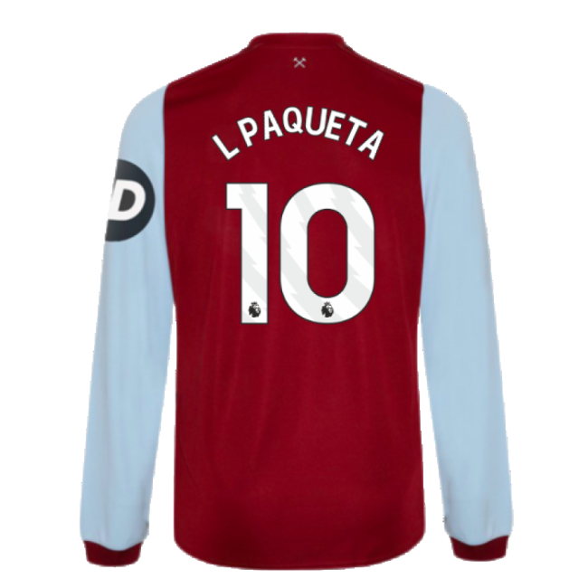 West Ham Long Sleeve official style Home Shirt 2023-2024 (Junior