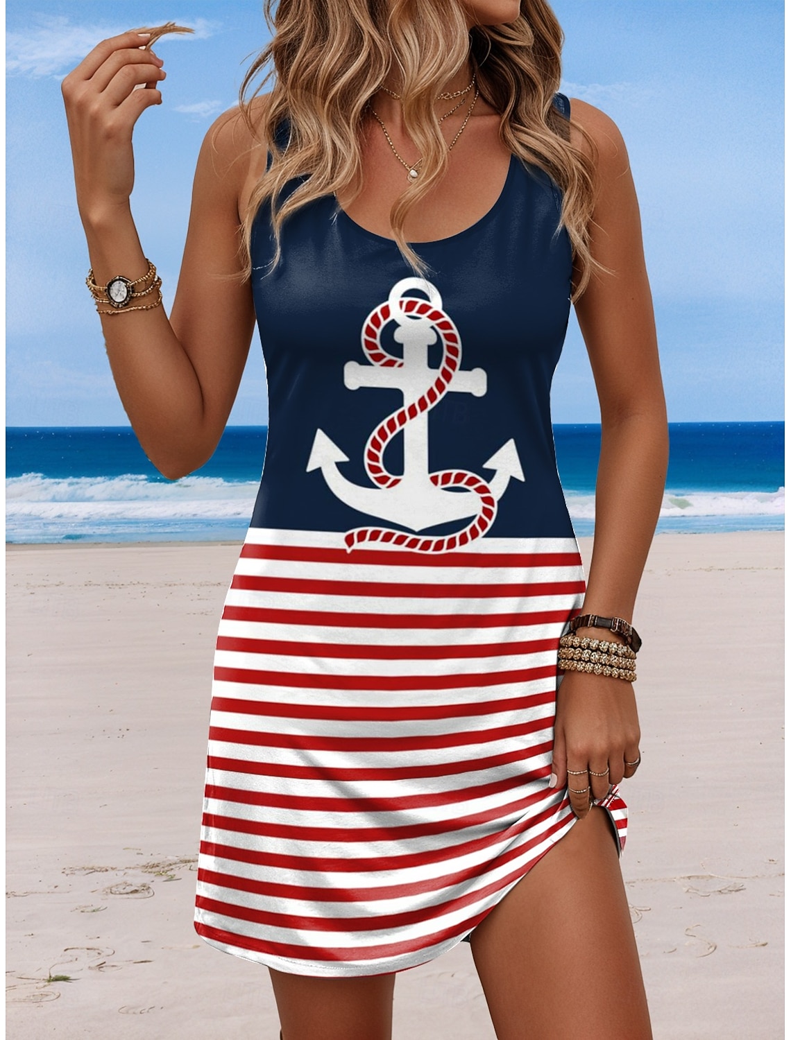 Women's Mini Dress Petite Dress Petite Dress Sundress A Line Dress Tank Dress Casual Vacation Daily Beach Loose Fit Heart Rose Flag Sleeveless Crew Neck White Red Royal Blue Blue Summer