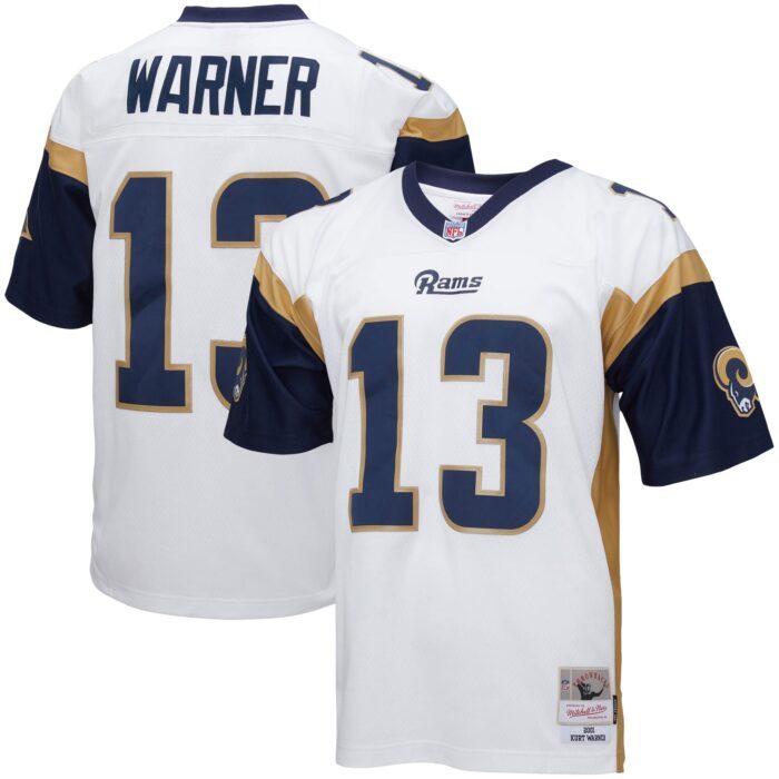 Men's Los Angeles Rams Kurt Warner Mitchell & Ness White B...