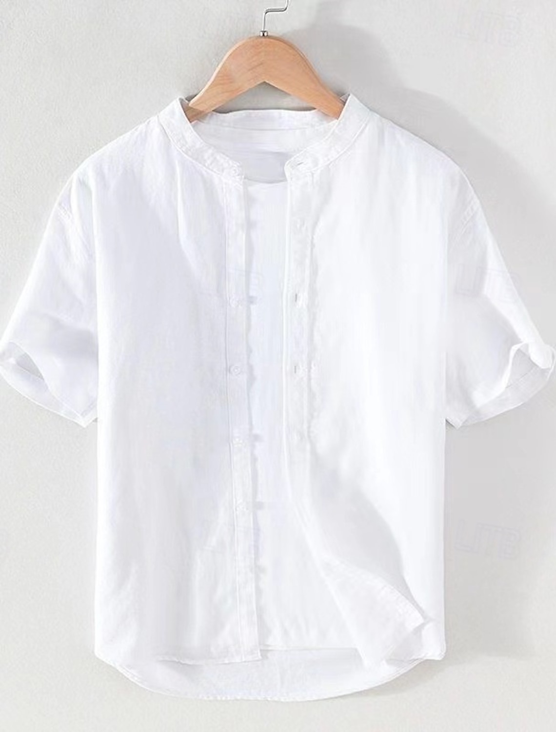 Men's Shirt Chinese Collar Shirt Mandarin Collar Shirt Casual Shirt Button Up Shirt Cotton Shirt Plain Vacation Street White Navy Blue Khaki Light Grey Short Sleeve Grandad Collar Summer Clothing