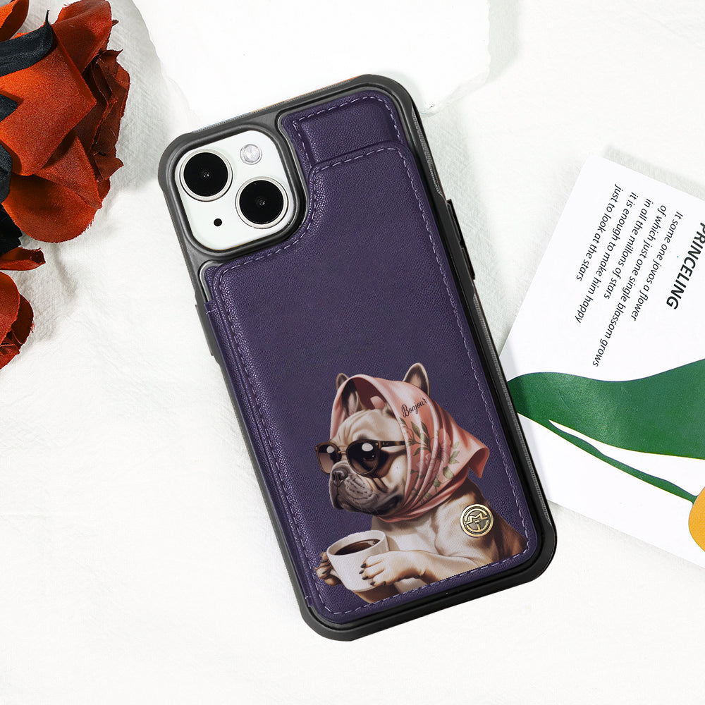 French Bulldog Winnie Leather Wallet Case For For Iphone & Samsung Durable Dog Item