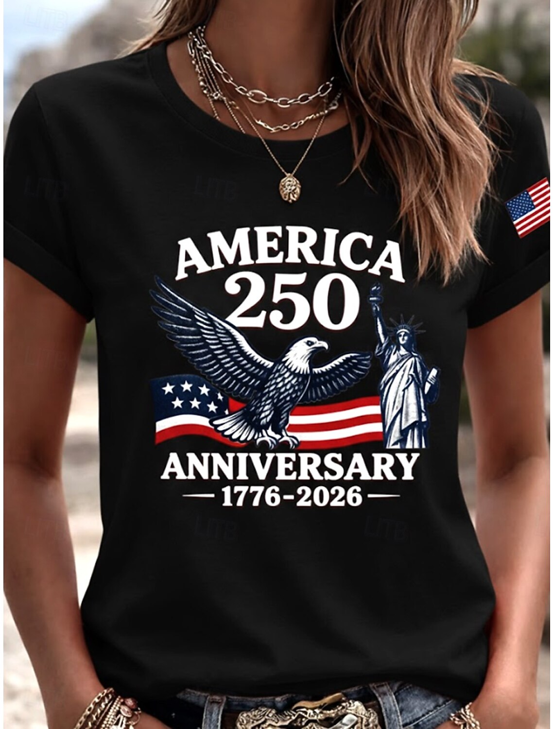 American Independence Day Women's T Shirt Print Graphic Independence Day Vintage Stylish Classic Short Sleeve Crew Neck Regular Tops Daily Blue Black White Pink Red Summer Spring