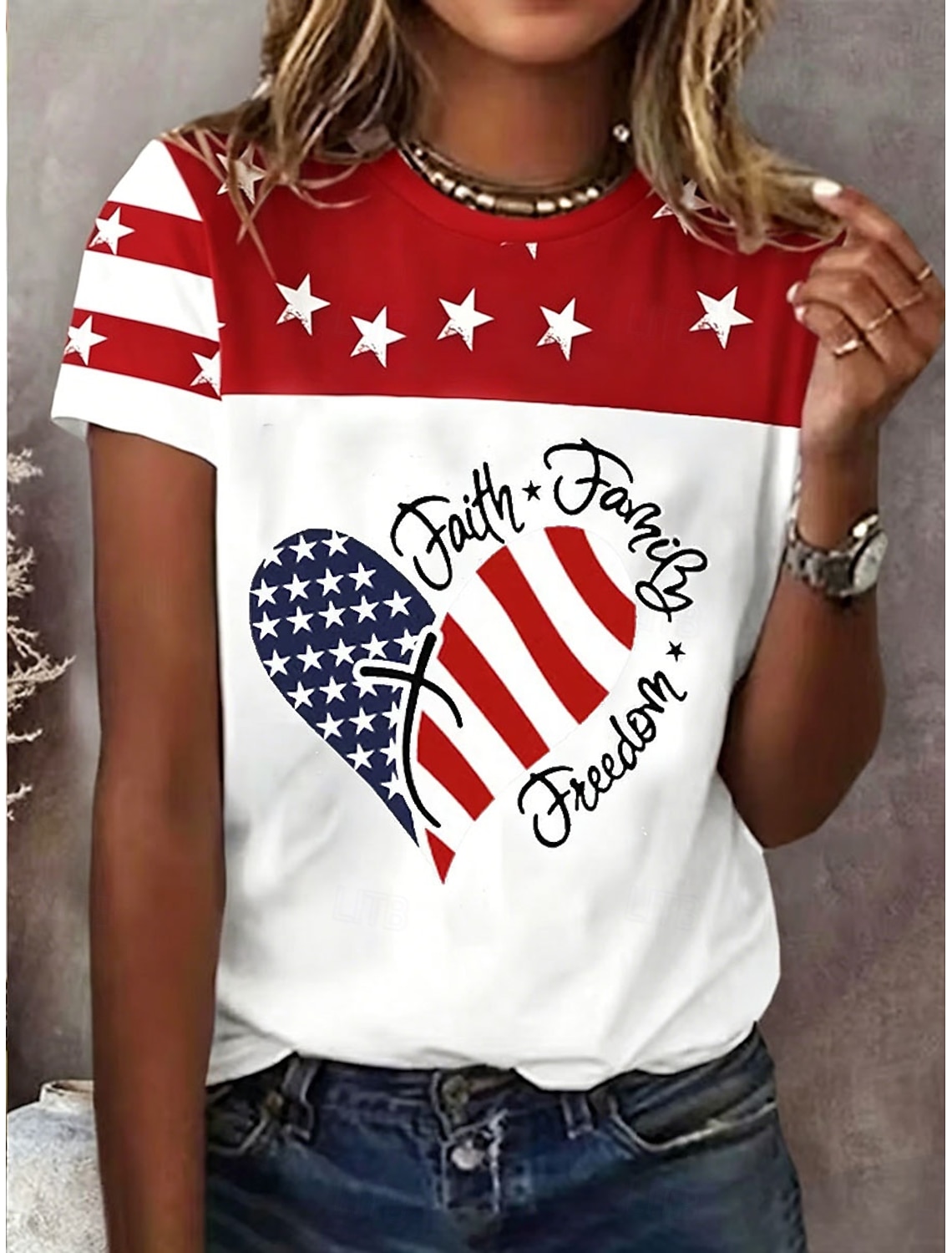 American Independence Day Women's T Shirt Print Graphic Independence Day Vintage Stylish Classic Short Sleeve Crew Neck V Neck Regular Tops Daily Blue Black White Red Gray Summer Spring