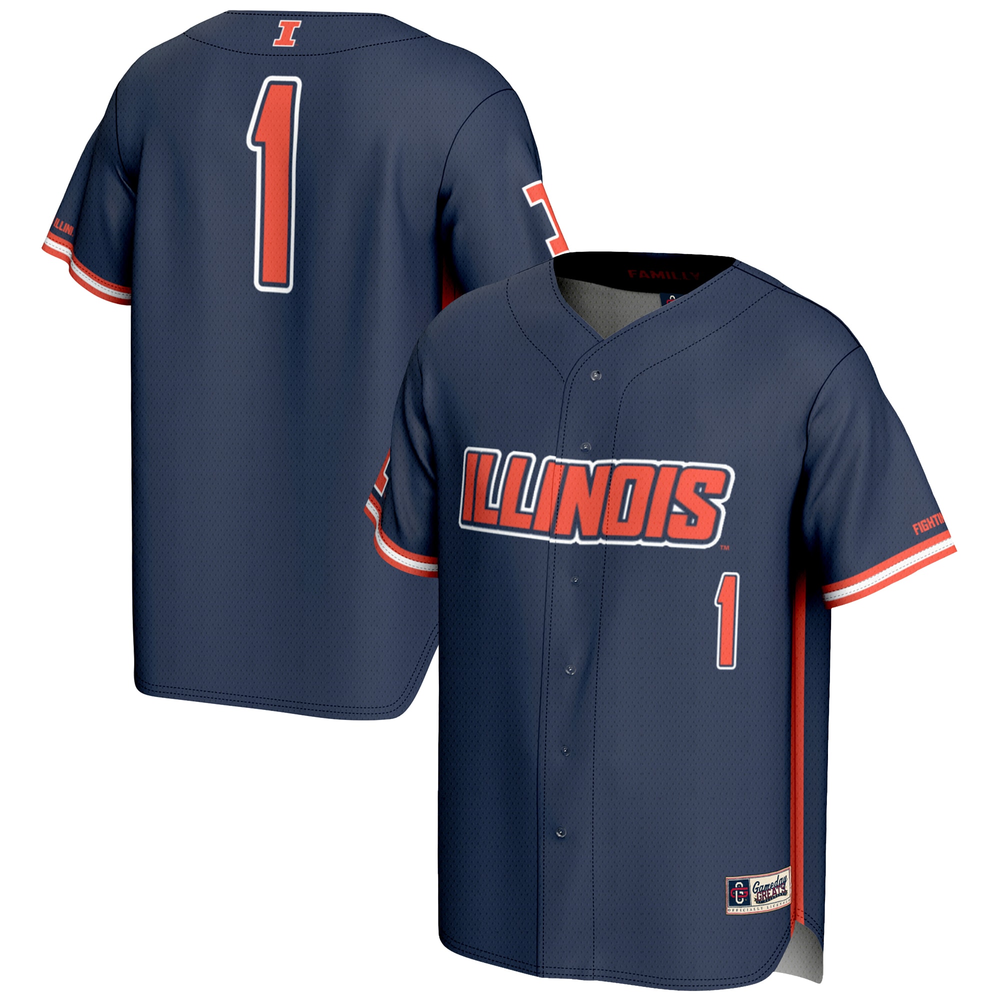 [NJP] Illinois Fighting Illini GameDay Greats Youth Lightweight Baseball Jersey - Navy