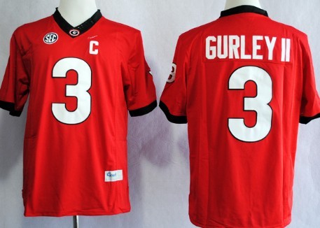 Men's UGA Bulldogs Todd Gurley #3 game day Red 2014 match worn Jersey