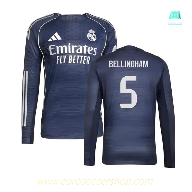 2025-2026 Real Madrid Authentic Long Sleeve Away Shirt (Bellingham 5)