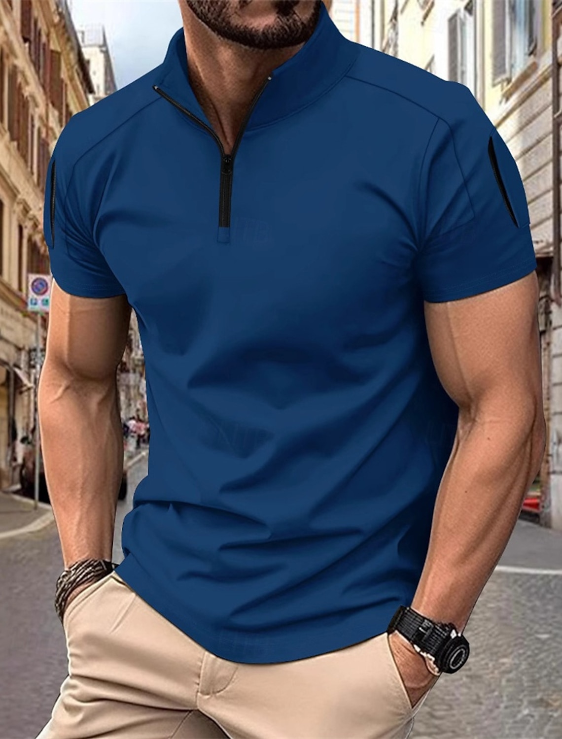 Men's Quarter Zip Polo Golf Shirt Work Casual Short Sleeve Basic