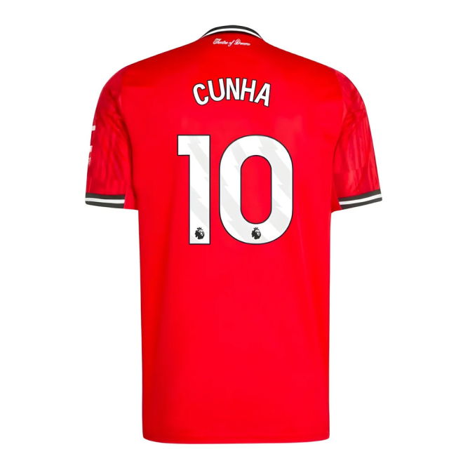 Man Utd 2025-20 Home Football Kit Cunha Name & Number M S