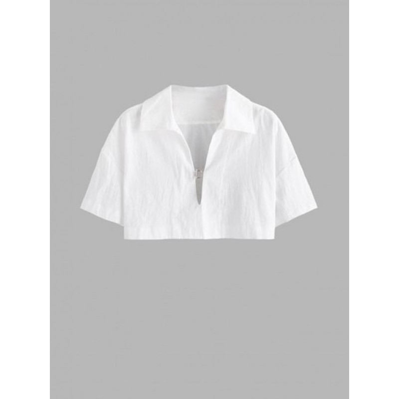 Metal Hardware Collared Cropped Top GS3967