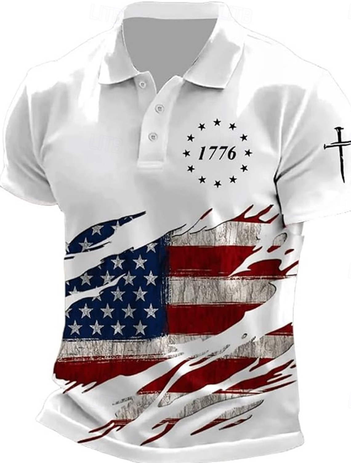 4th of July 2026 250th Men's American US Flag Polo Short Sleeve Polo Shirts Collared Shirts Casual Outdoor Daily Wear 3D Print Summer Blue White Dark Blue