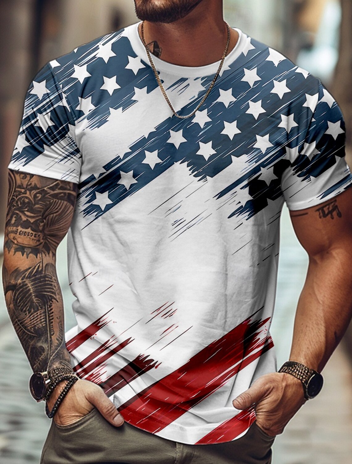 4th of July 2026 250th Memorial Day Patriotic Patriot 3D Print Crew Neck Short Sleeve T-Shirt Casual Daily Street