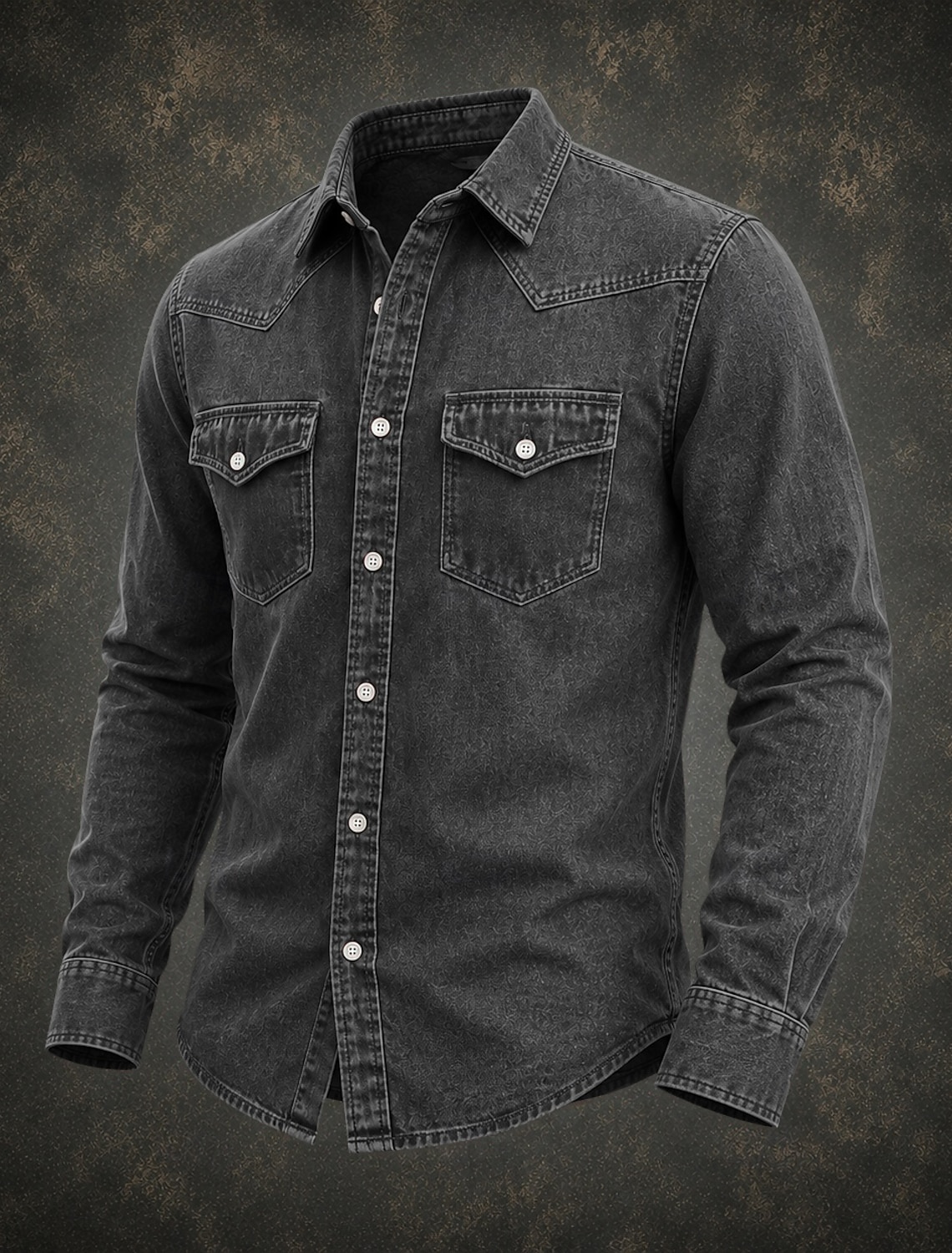 SoftFade™ Men Shirt Cargo Shirt Acid Wash Shirt Garment Dyed Black Burgundy Green Light Blue Long Sleeve Plain Shirt Collar Casual Daily Front Pocket Clothing Apparel Elegant Fashion Casual