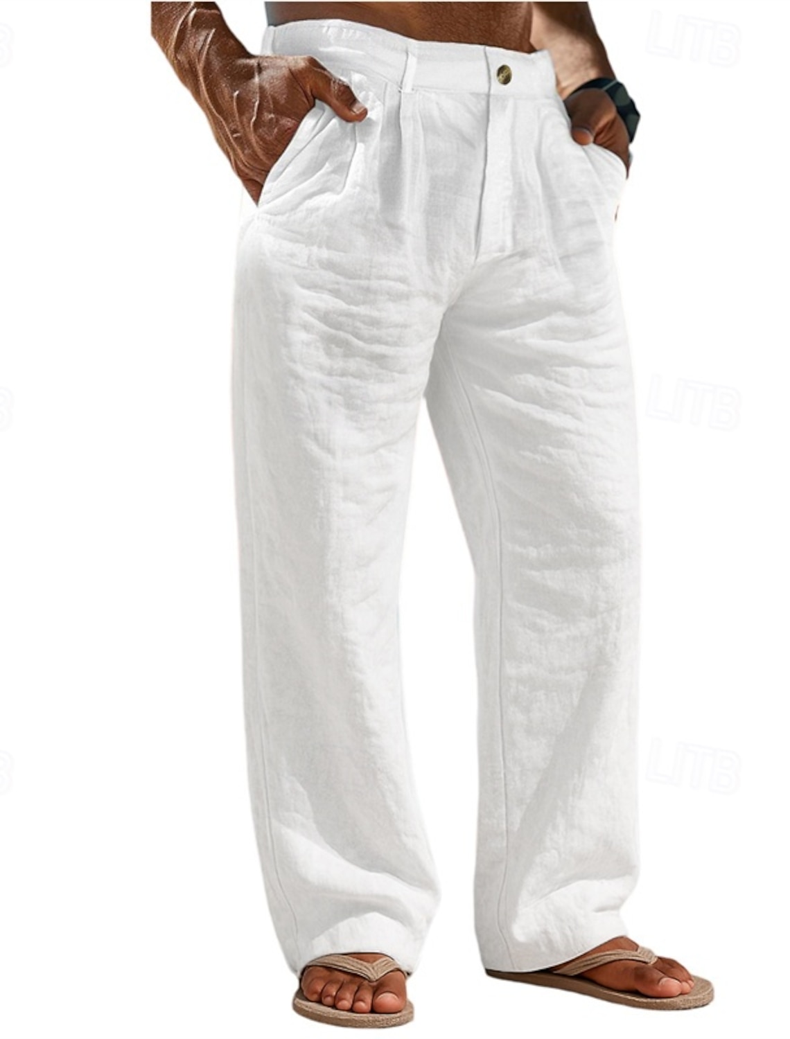 Men's Linen Pants Trousers Summer Baggy Beach Pocket Plain Comfort