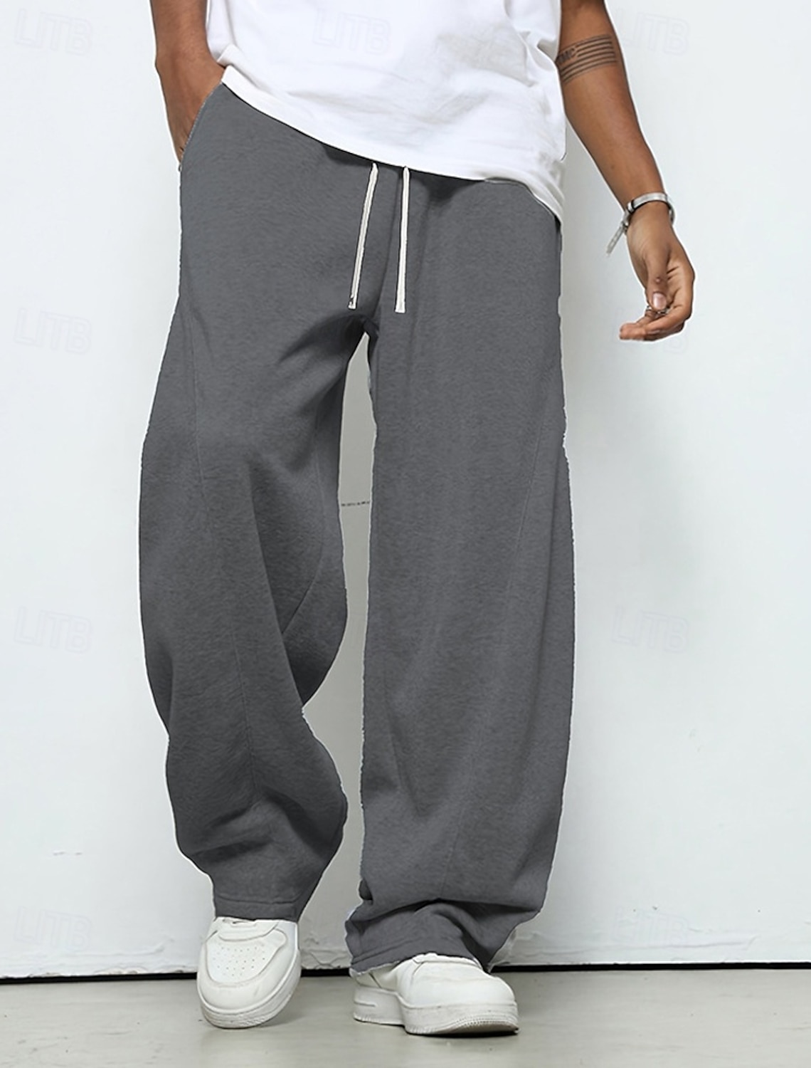 Men's Sweatpants Trousers Straight Leg Drawstring Pocket Elastic Wa #2