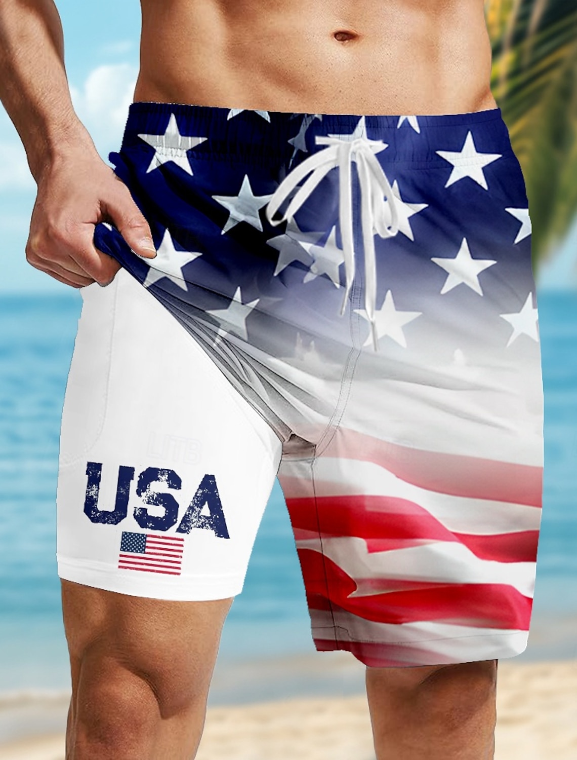 Independence Day Men's 4th of July U.S. 250th Anniversary US Flag Patriotic Lined Shorts 2 in 1 Board Shorts Swim Trunks Mid Waist Holiday Side Pockets With Compression Liner Elastic Drawstring Waist