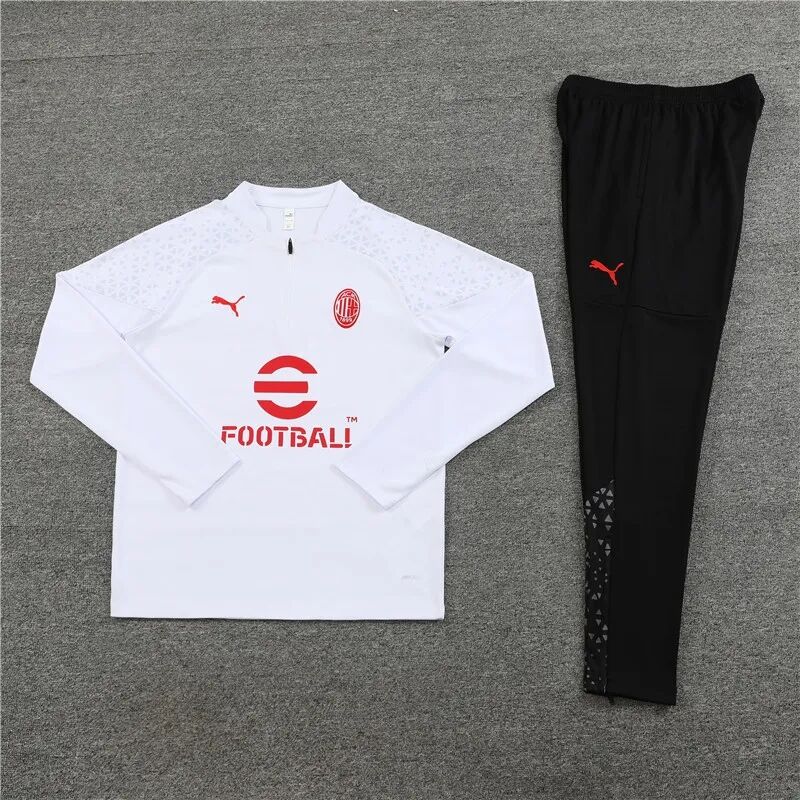 Professional Grade AC Milan 2324 White Half Zipper Training Tracksuit