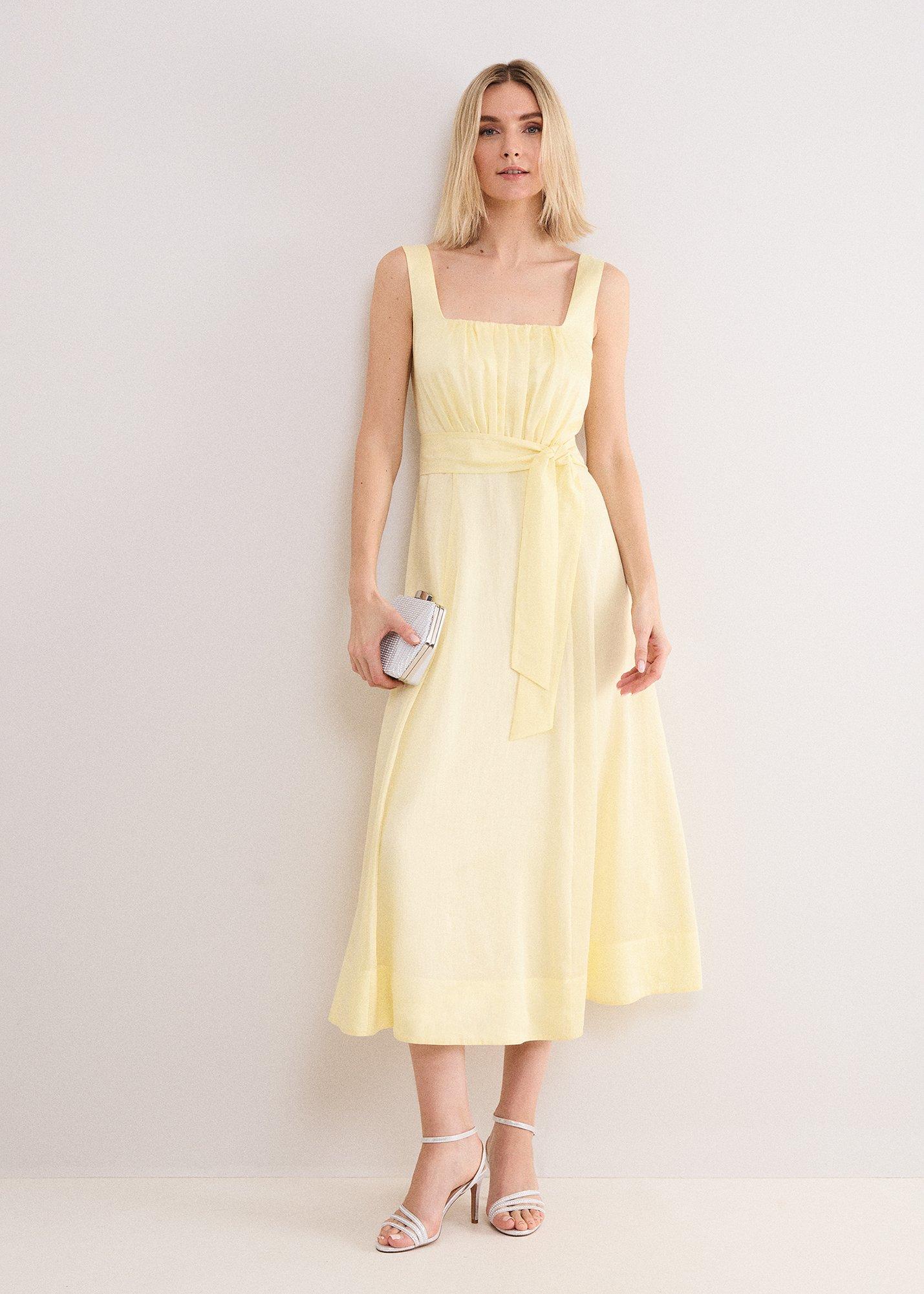 Zahira Pale Yellow Square Neck Midaxi Dress