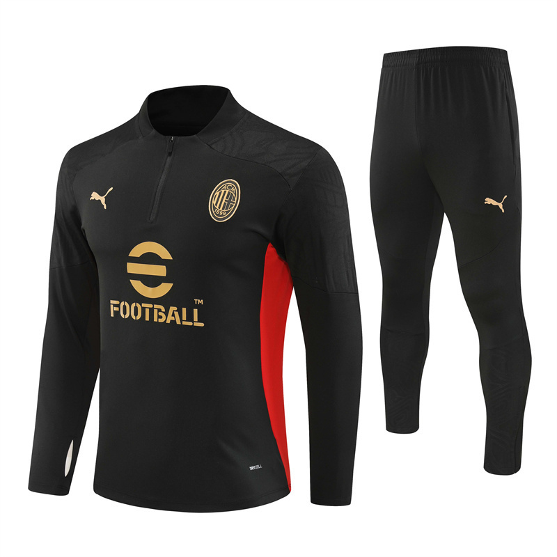 Professional Grade AC Milan 2425 Black Half Zipper Tracksuit