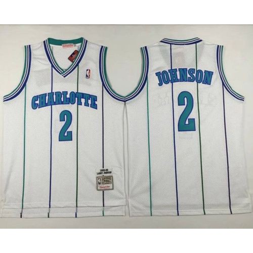 Mitchell And Ness Charlotte Hornets #2 Larry Johnson White Throwback Stitched NBA Jersey Mens