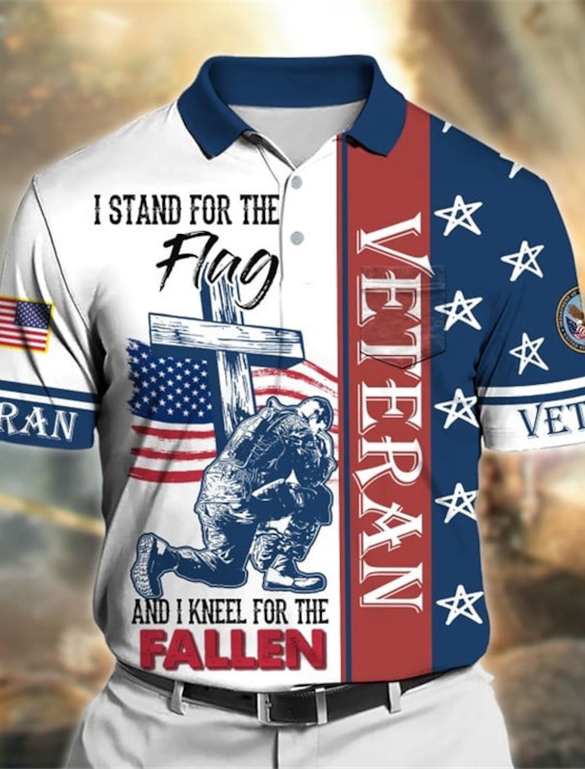 US America 250 Year Anniversary Veterans Day Men's Patriotic Polo