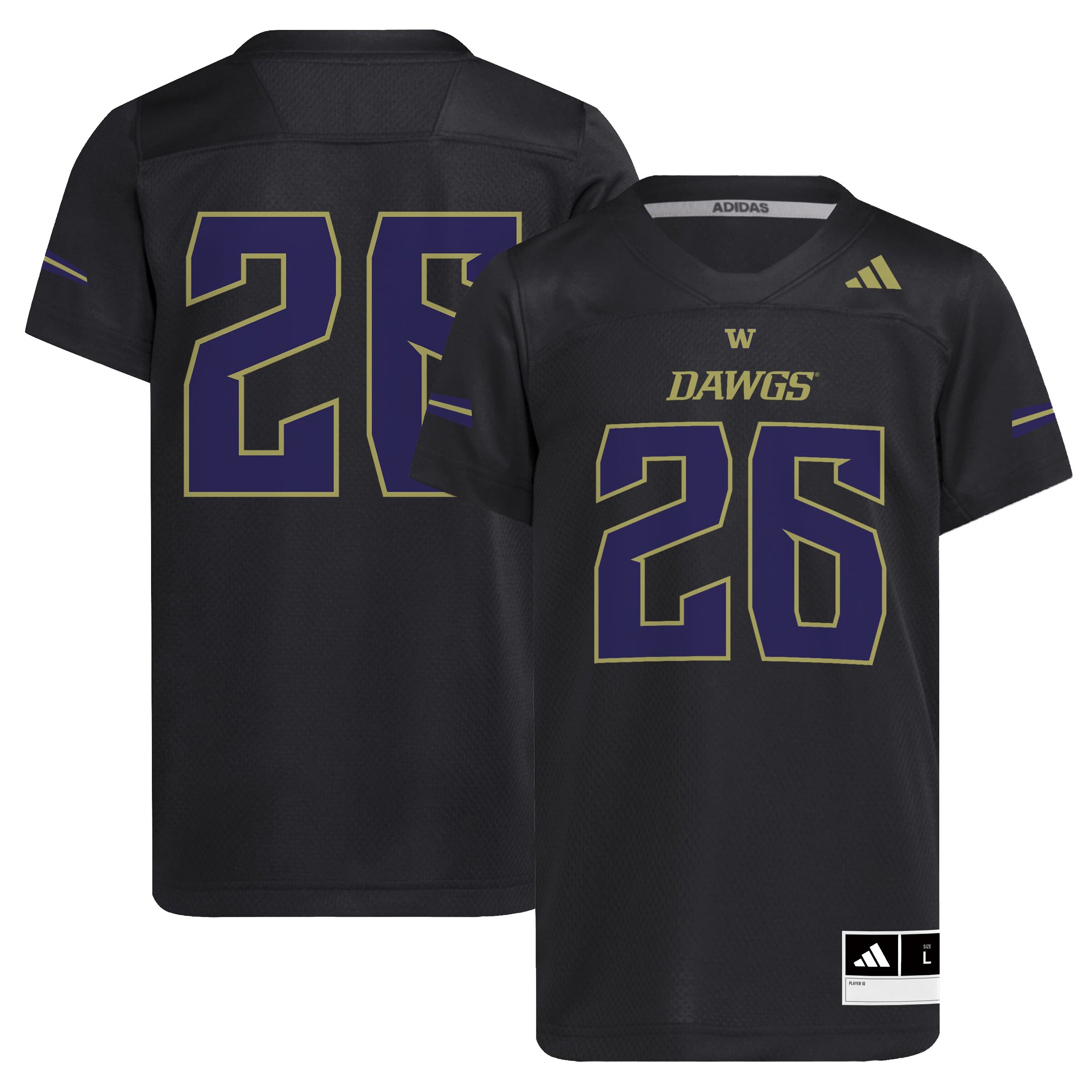 [DDG] Washington Huskies Youth Dawgs Strategy Football Jersey - Black